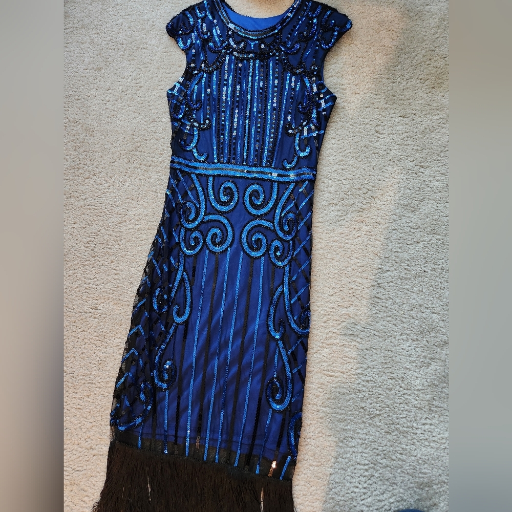 Blue Great Gatsby Flapper dress.